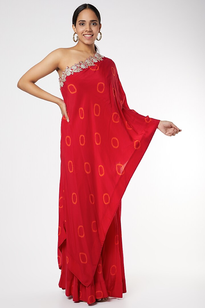 Red Polka Dot Printed Cape Set by Nupur Kanoi at Pernia's Pop Up Shop